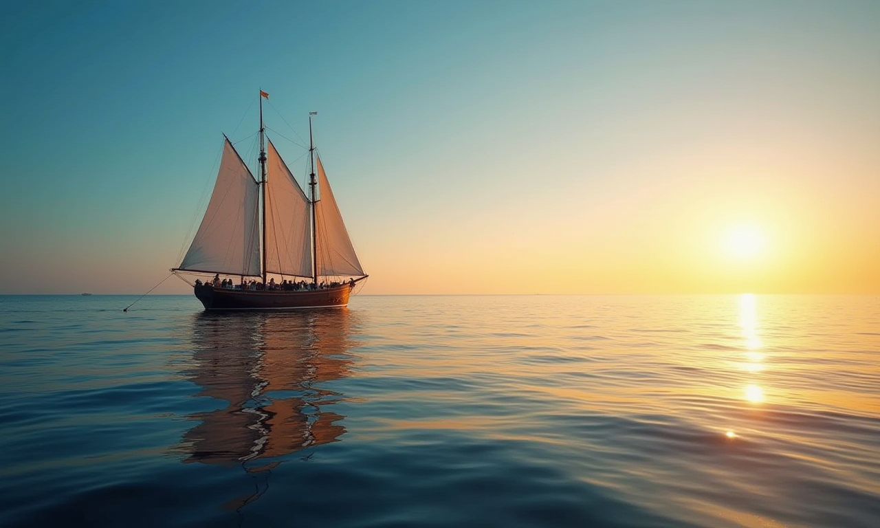 image #3 Traditional sailboat at sea at sunset